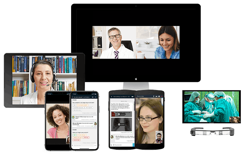 Video conferencing for telehealth on smartphones tablets desktops and smart glasses